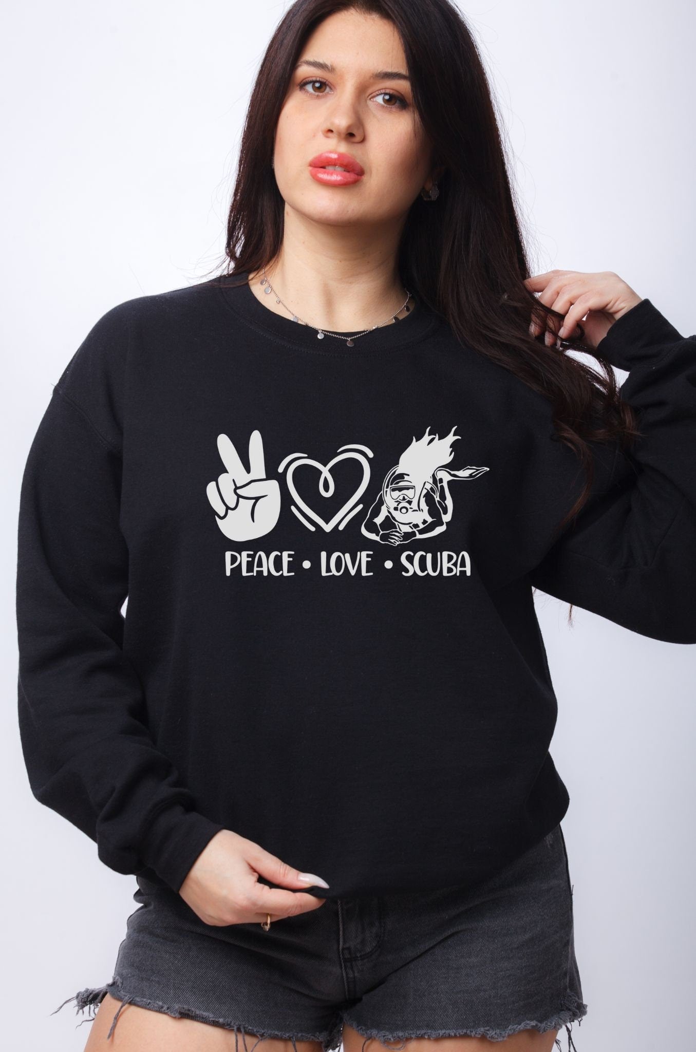 Peace Love Scuba Cute Crewneeck Sweatshirt, Scuba Gift, Gift for Her, Dive Gift. Dive Sweatshirt