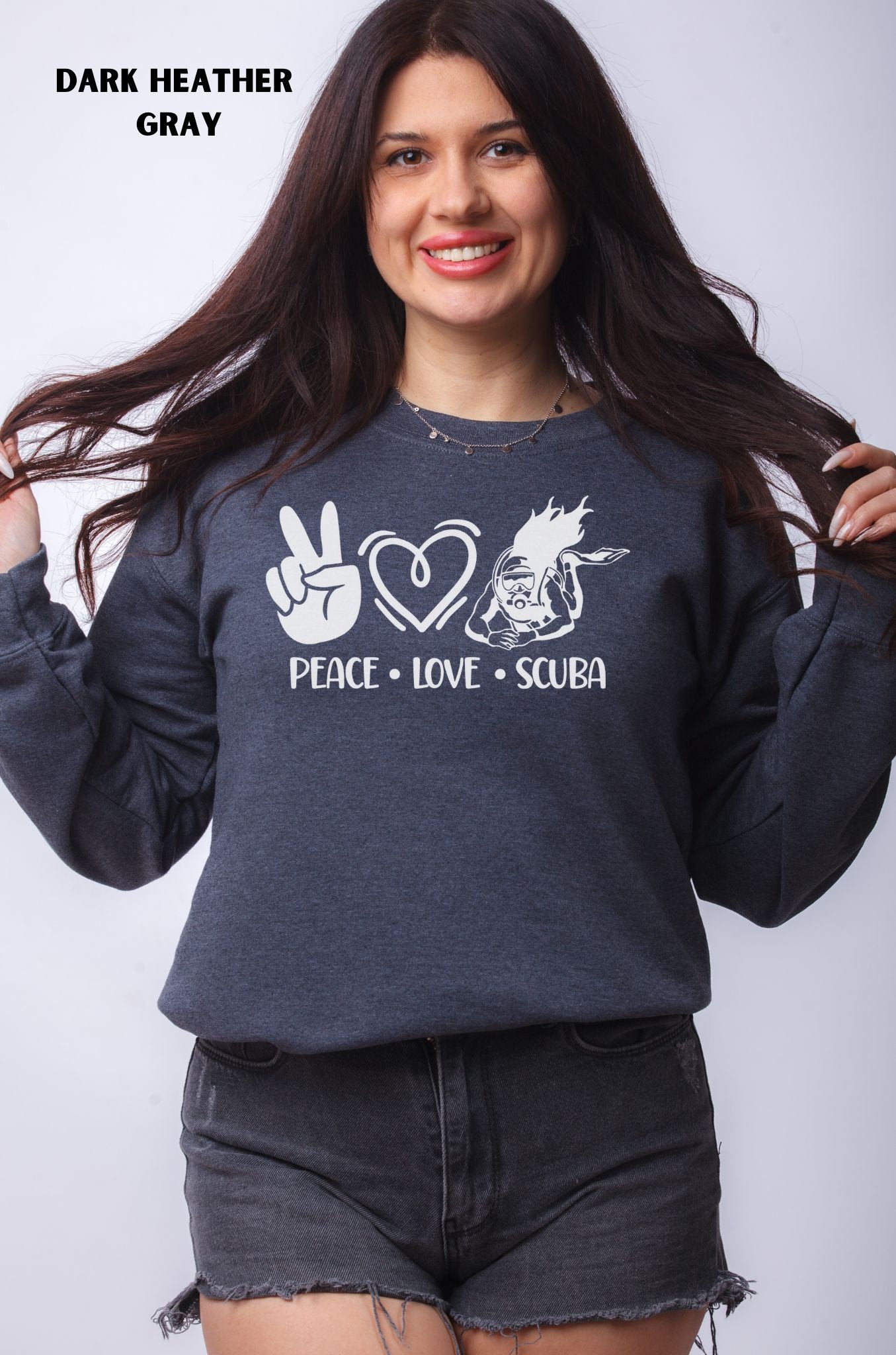 Peace Love Scuba Cute Crewneeck Sweatshirt, Scuba Gift, Gift for Her, Dive Gift. Dive Sweatshirt