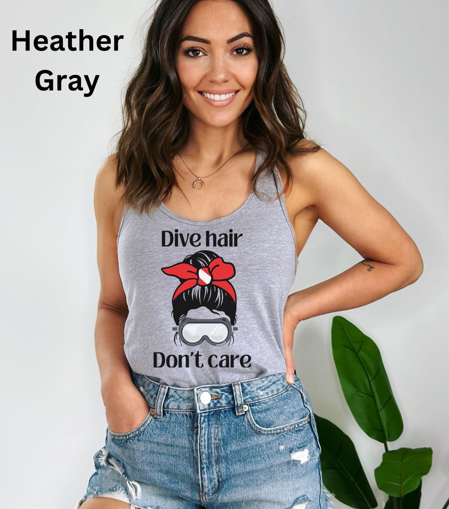 Dive Hair Don't Care Cute Racerback Tank Top for Scuba Diver, Cute Scuba Gift, Gift for her, Scuba Diving Shirt