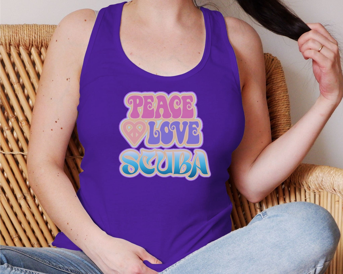 Peace Love Scuba Cute Racerback Tank Top for Scuba Diver, Gift for Diver, Gift for Woman, Cute Scuba tee