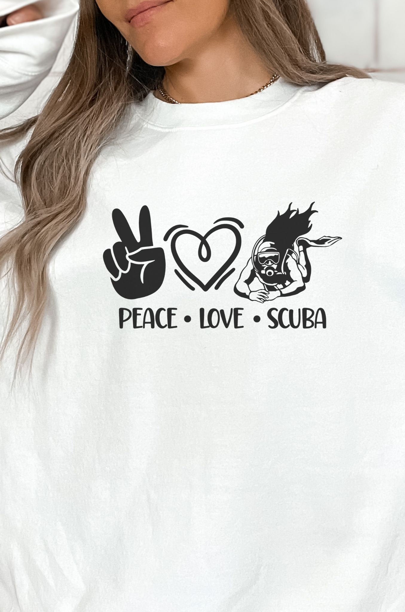 Peace Love Scuba Cute Crewneeck Sweatshirt, Scuba Gift, Gift for Her, Dive Gift. Dive Sweatshirt