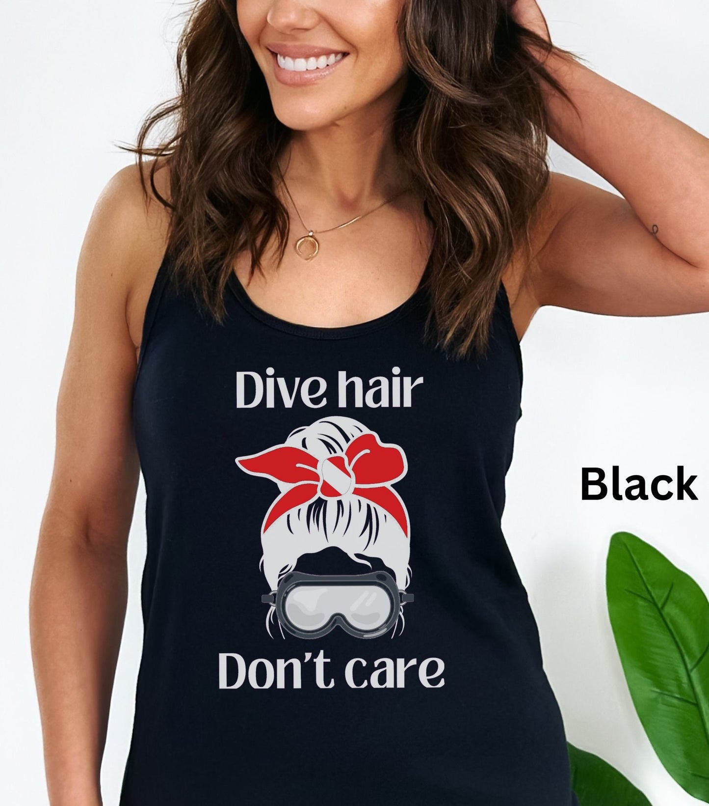 Dive Hair Don't Care Cute Racerback Tank Top for Scuba Diver, Cute Scuba Gift, Gift for her, Scuba Diving Shirt