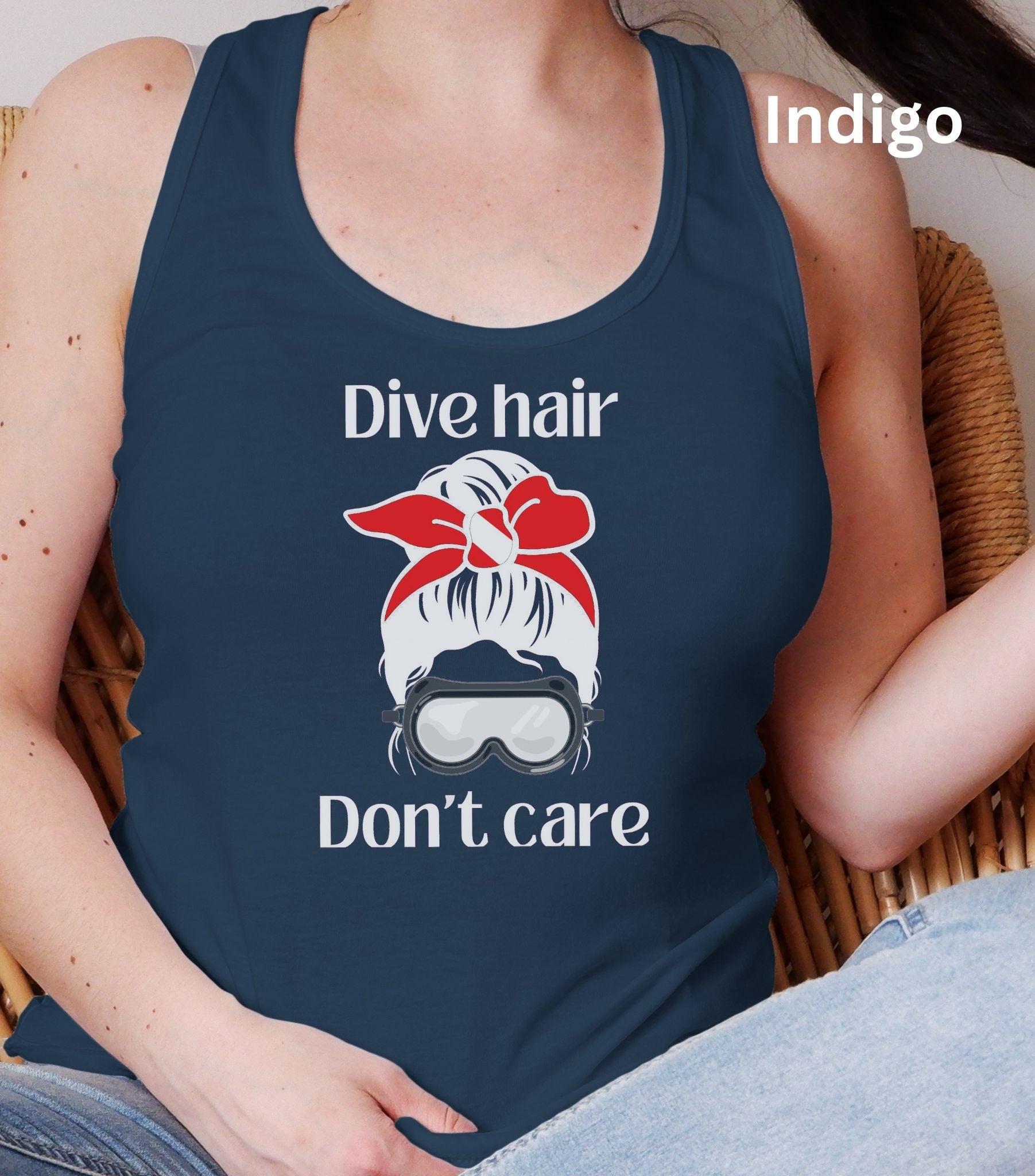 Dive Hair Don't Care Cute Racerback Tank Top for Scuba Diver, Cute Scuba Gift, Gift for her, Scuba Diving Shirt