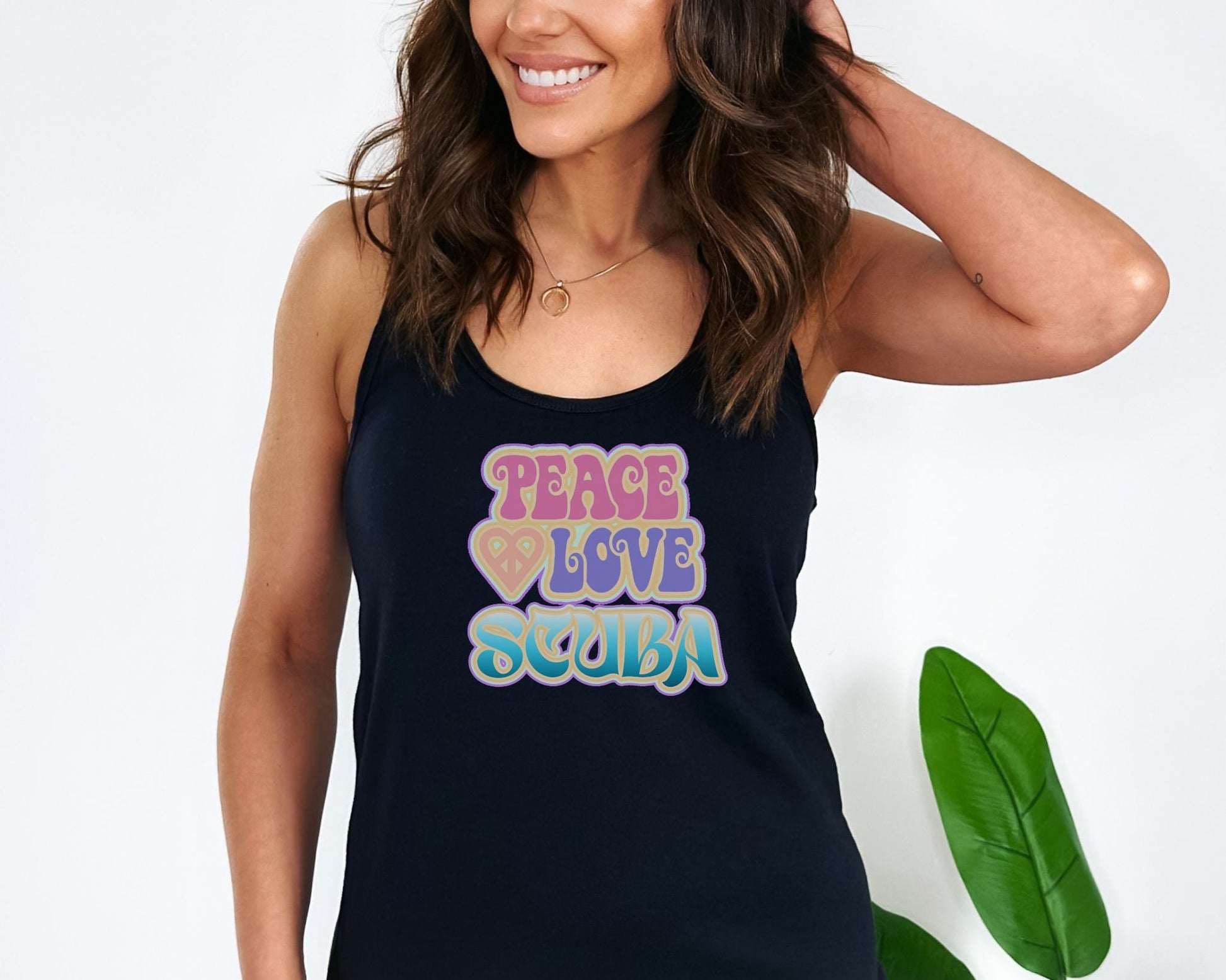 Peace Love Scuba Cute Racerback Tank Top for Scuba Diver, Gift for Diver, Gift for Woman, Cute Scuba tee